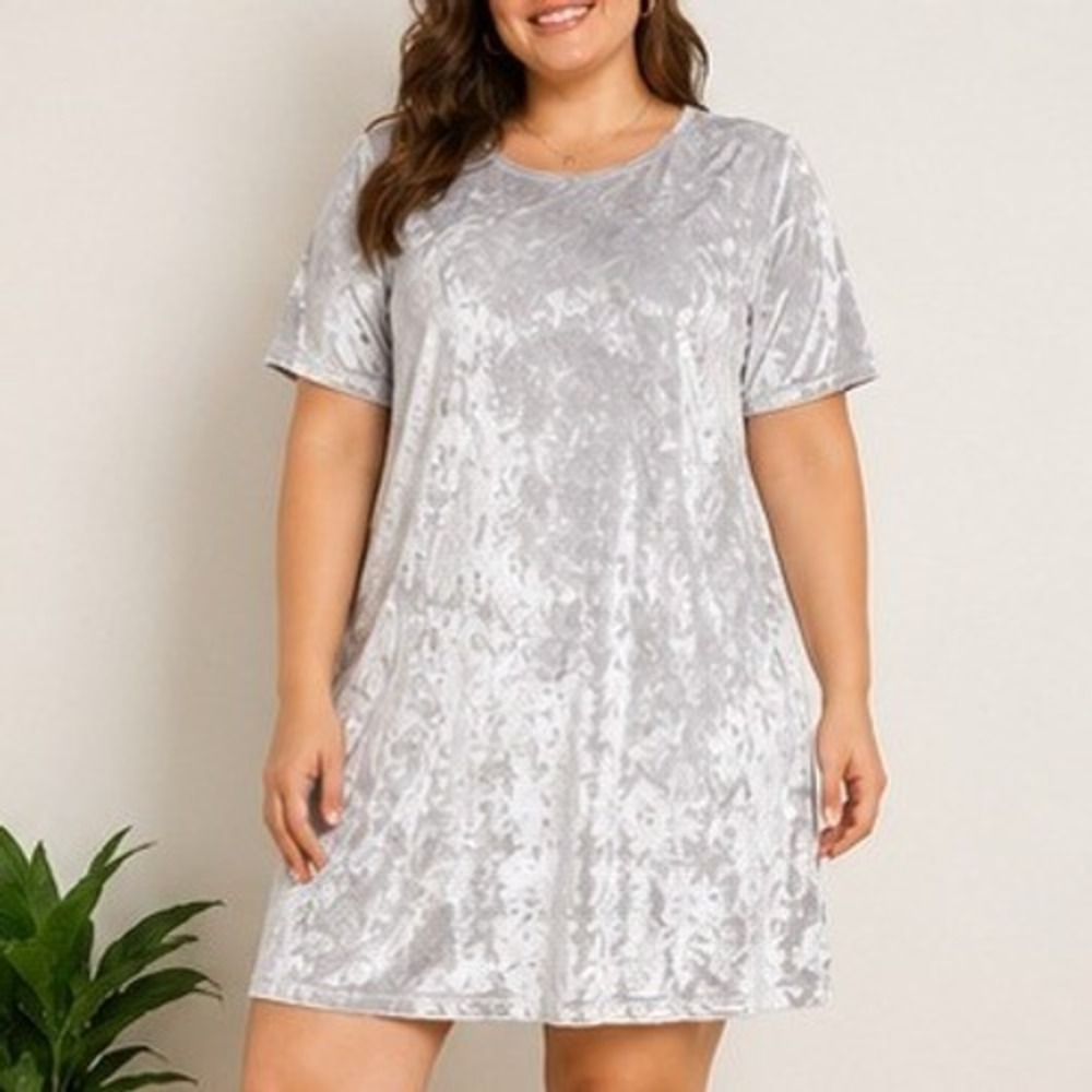 R. Vivimos Womens Silver Gray Velvet Short Sleeve T-Shirt Dress XL 16/18 Party